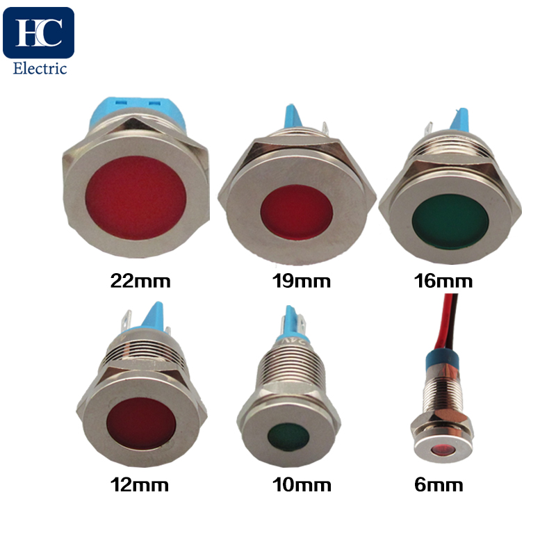 Metal LED Indicator light 6mm 10mm 12mm 16mm 19mm 22mm waterproof Signal lamp 6V 12V 24V 220v with wire red yellow blue green white