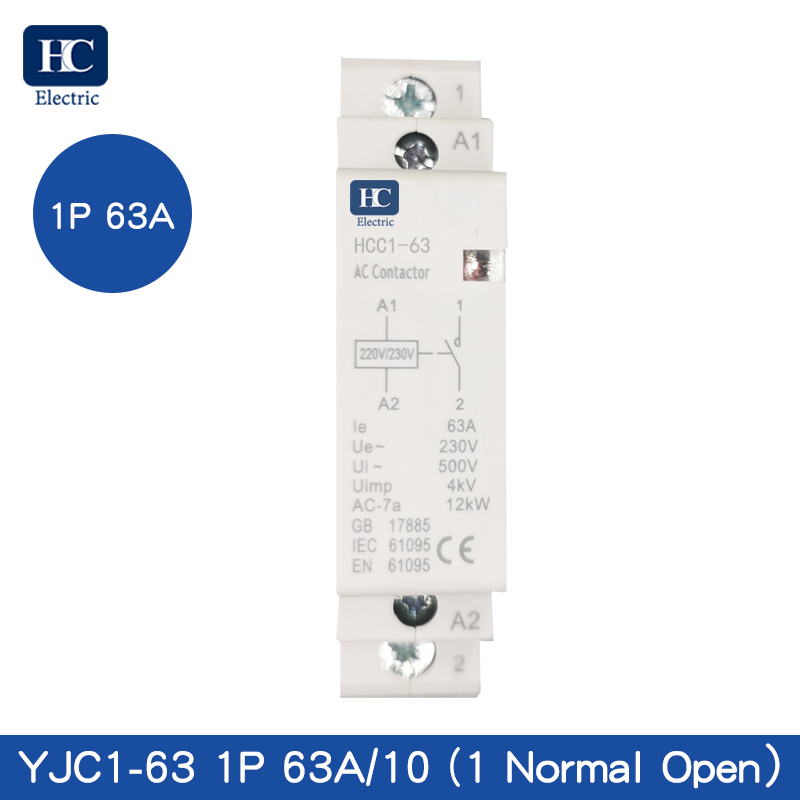63A 1NO 1P Household AC 220V DIN Rail Modular Contactors