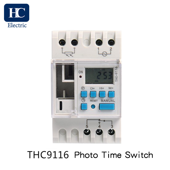 Weekly digital time switch with Photocell lighting control THC 9116 