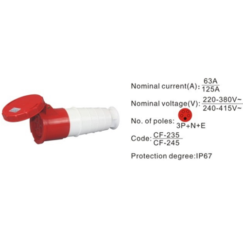 245, Industrial Plugs and Sockets, 125A, 5 Pin, 3P+N+E, IP67, 240V-415V