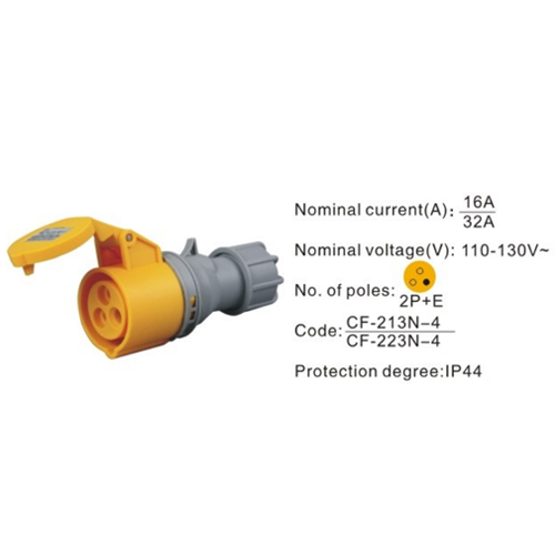 223N-4, Industrial Plugs and Sockets, 32A, 3 Pin, 2P+E, IP44, 110V-130V