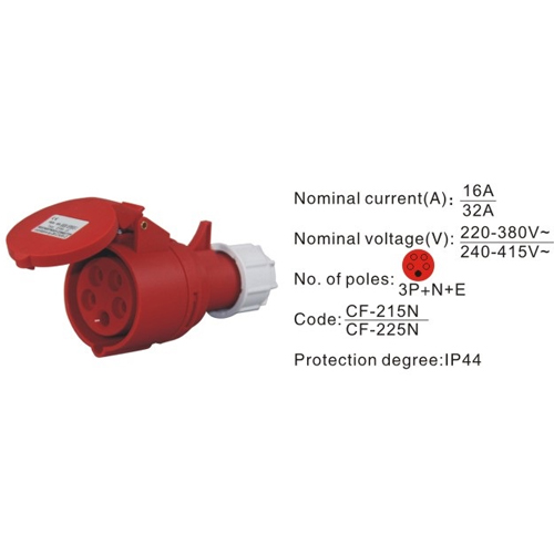 225N, Industrial Plugs and Sockets, 32A, 5 Pin, 3P+N+E, IP44, 240V-415V