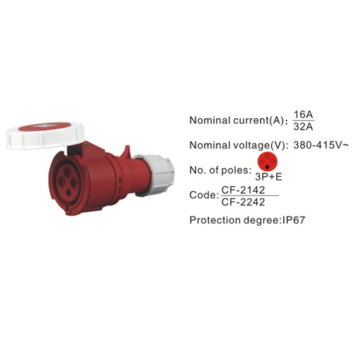 2242, Industrial Plugs and Sockets, 32A, 4 Pin, 3P+E, IP67, 380V-415V