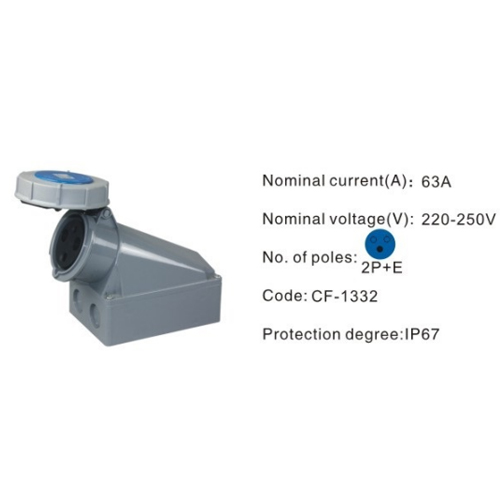 1332, Industrial Plugs and Sockets, 63A, 3 Pin, 2P+E, IP67, 220V-250V