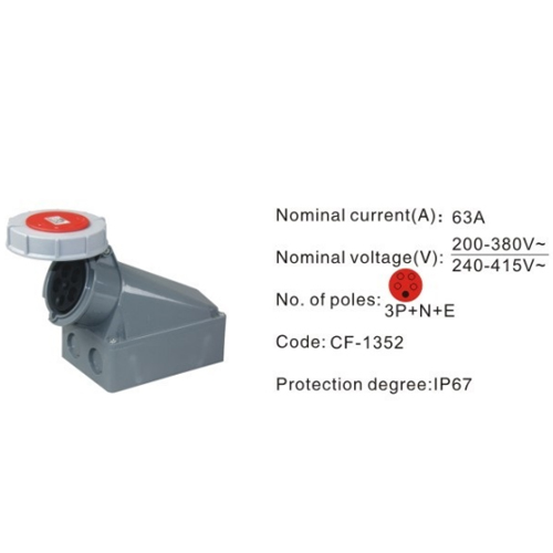 1352, Industrial Plugs and Sockets, 63A, 5 Pin, 3P+N+E, IP67,240V-415V 