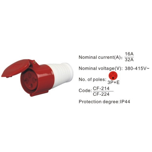 214, Industrial Plugs and Sockets, 16A, 4 Pin, 3P+E, IP44, 380V-415V