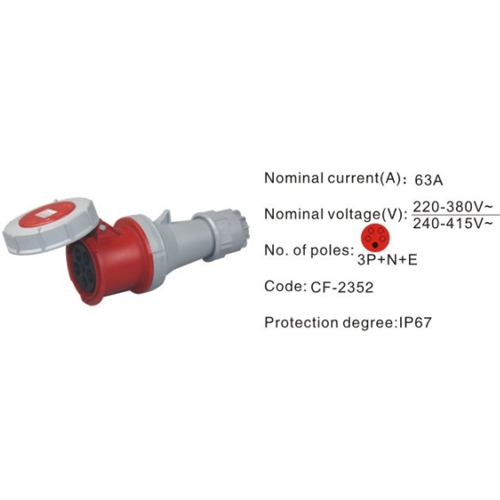 2352, Industrial Plugs and Sockets, 63A, 5 Pin, 3P+N+E, IP67, 220V-380V