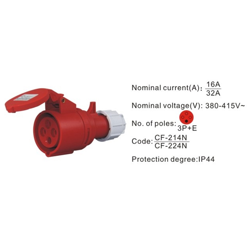 214N, Industrial Plugs and Sockets, 16A, 4 Pin, 3P+E, IP44, 380V-415V